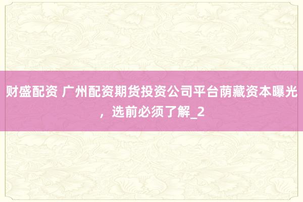 财盛配资 广州配资期货投资公司平台荫藏资本曝光,选前必须了解_2